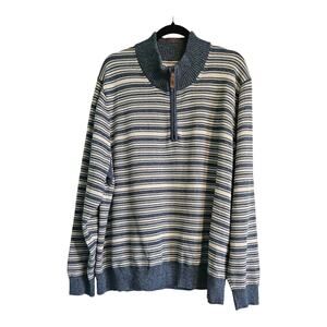 Men's DULUTH TRADING 1/4 Zip Mockneck Sweater Blue Mari Stripe XL
